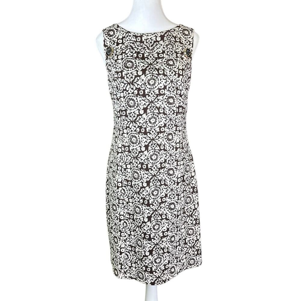 MICHAEL Michael Kors Printed Sheath Dress Brown White Size 6 Fully Lined Stretch